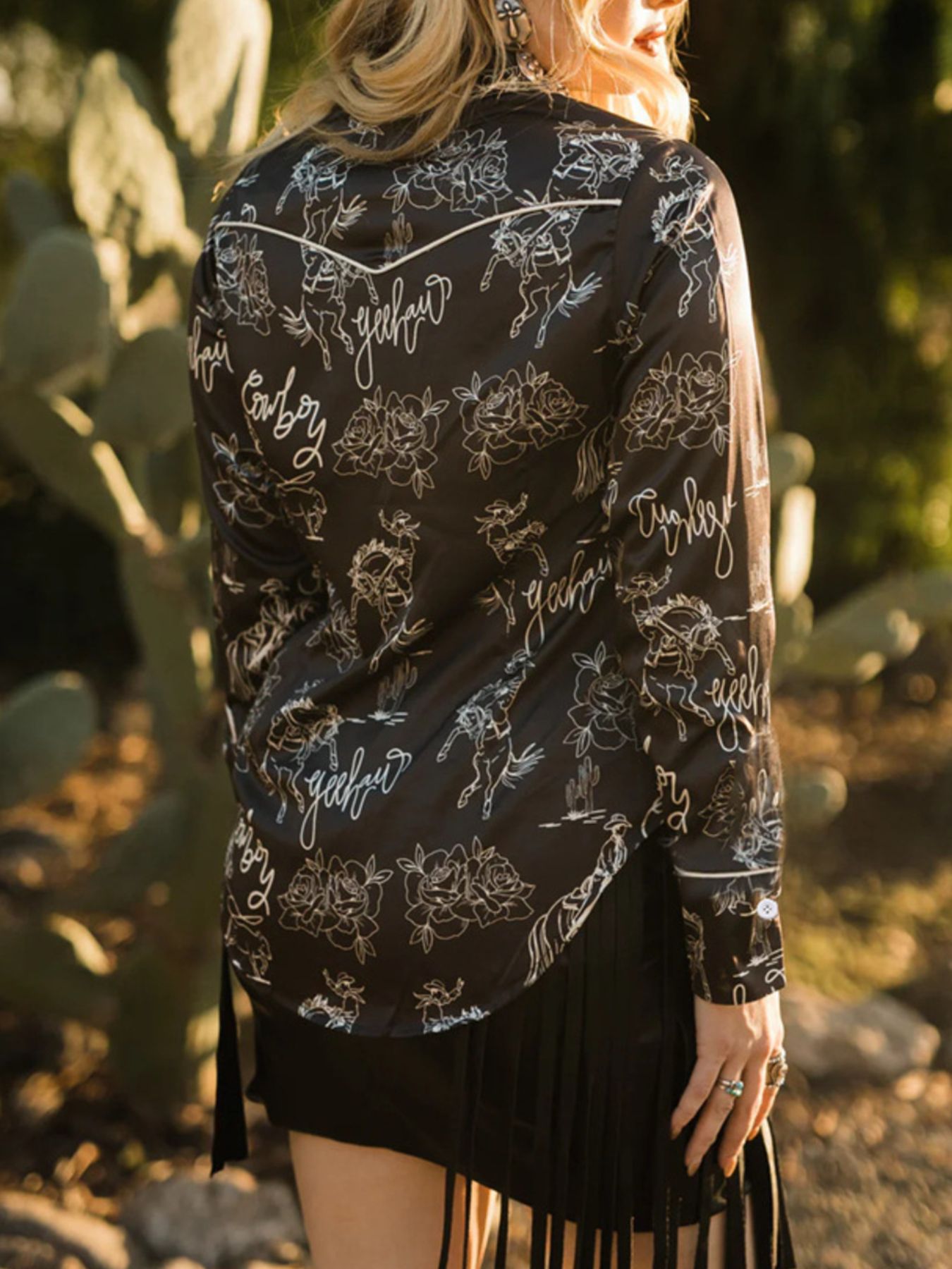 Printed Button Up Long Sleeve Shirt