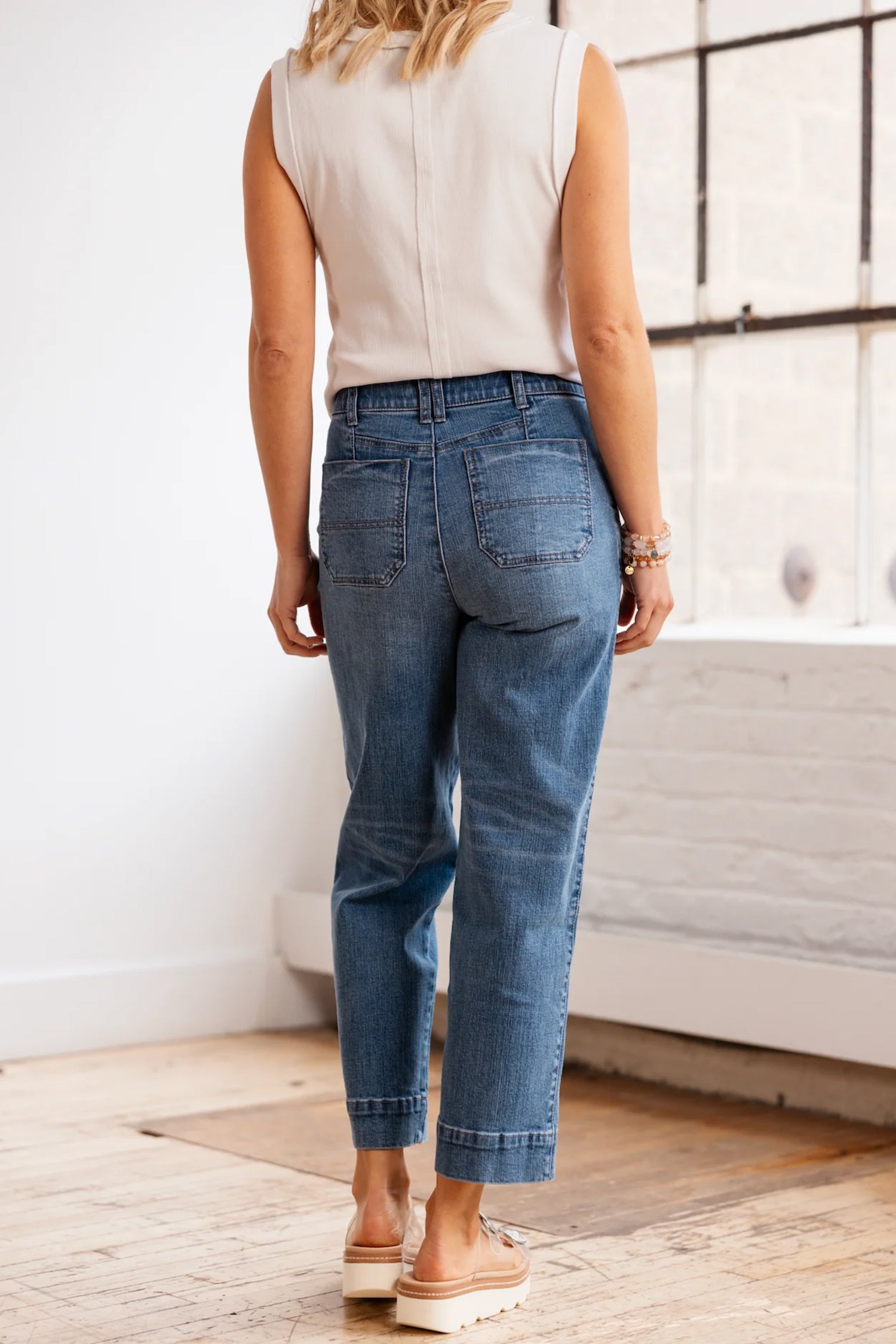 Sail Blue Exposed Stitching Straight Jeans
