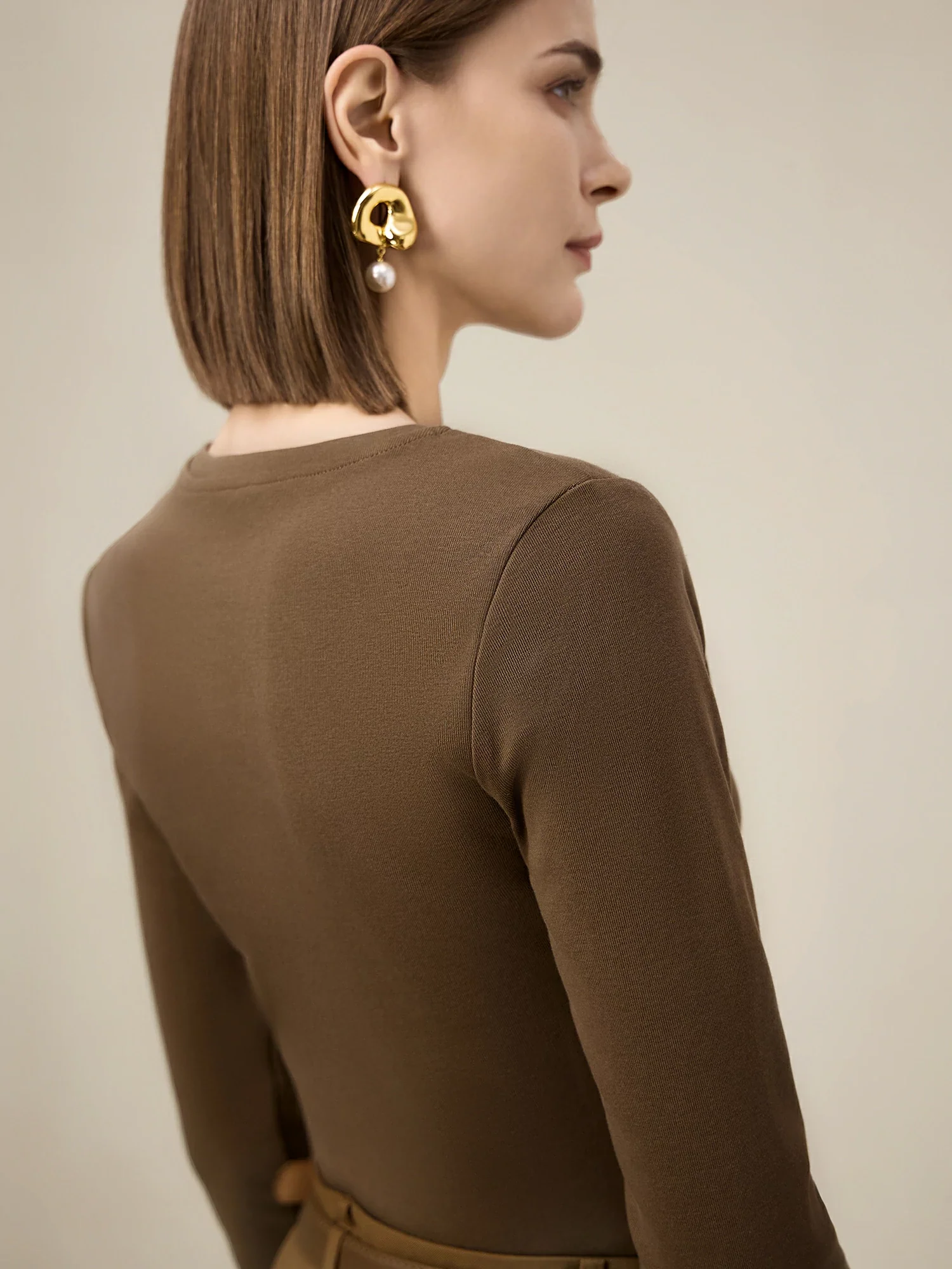 Women's Cotton Round Neck Long Sleeve Cropped Top