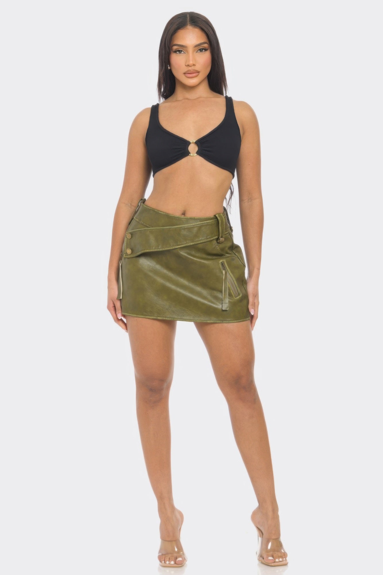 Faux Leather Strap Mini Skirt