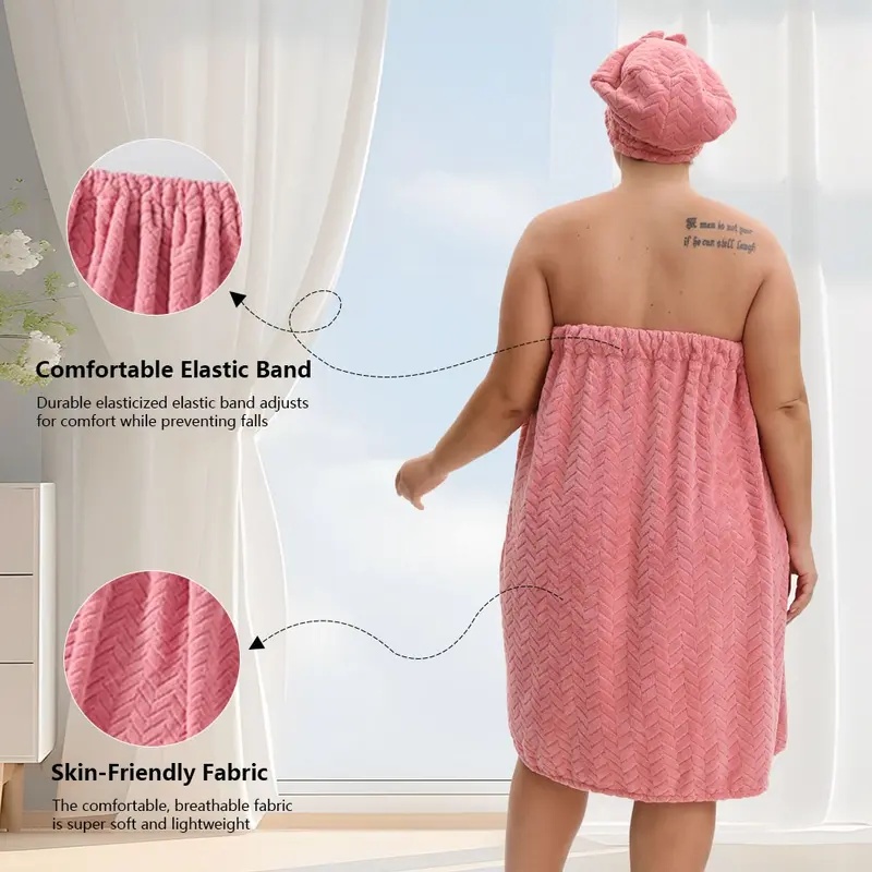 Plus Size Bath Skirt & Shower Cap Set, 2 Counts/set Adjustable Bath Skirt & Shower Cap, Thickened Bath Skirt, Ideal for Home Use, Travel, Sauna, and Spa, Matching Womenswear #GLOBAL PICKS