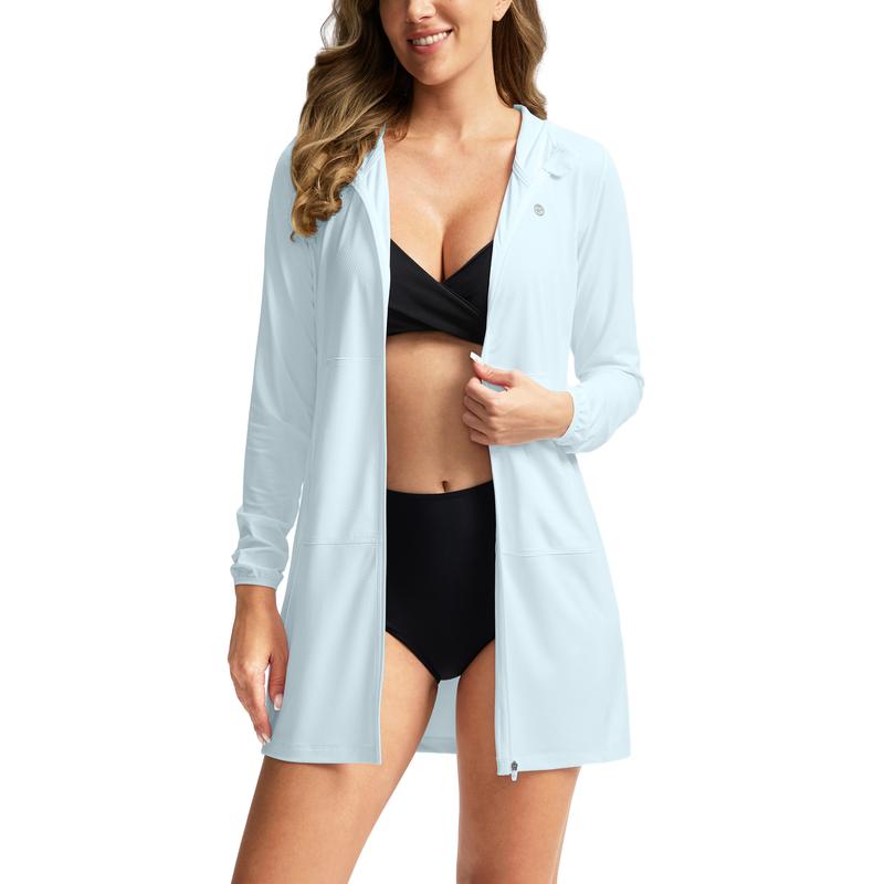Women’s UPF 50+ Sun Protection Zip-Up Beach Cover-Up Hoodie Dress