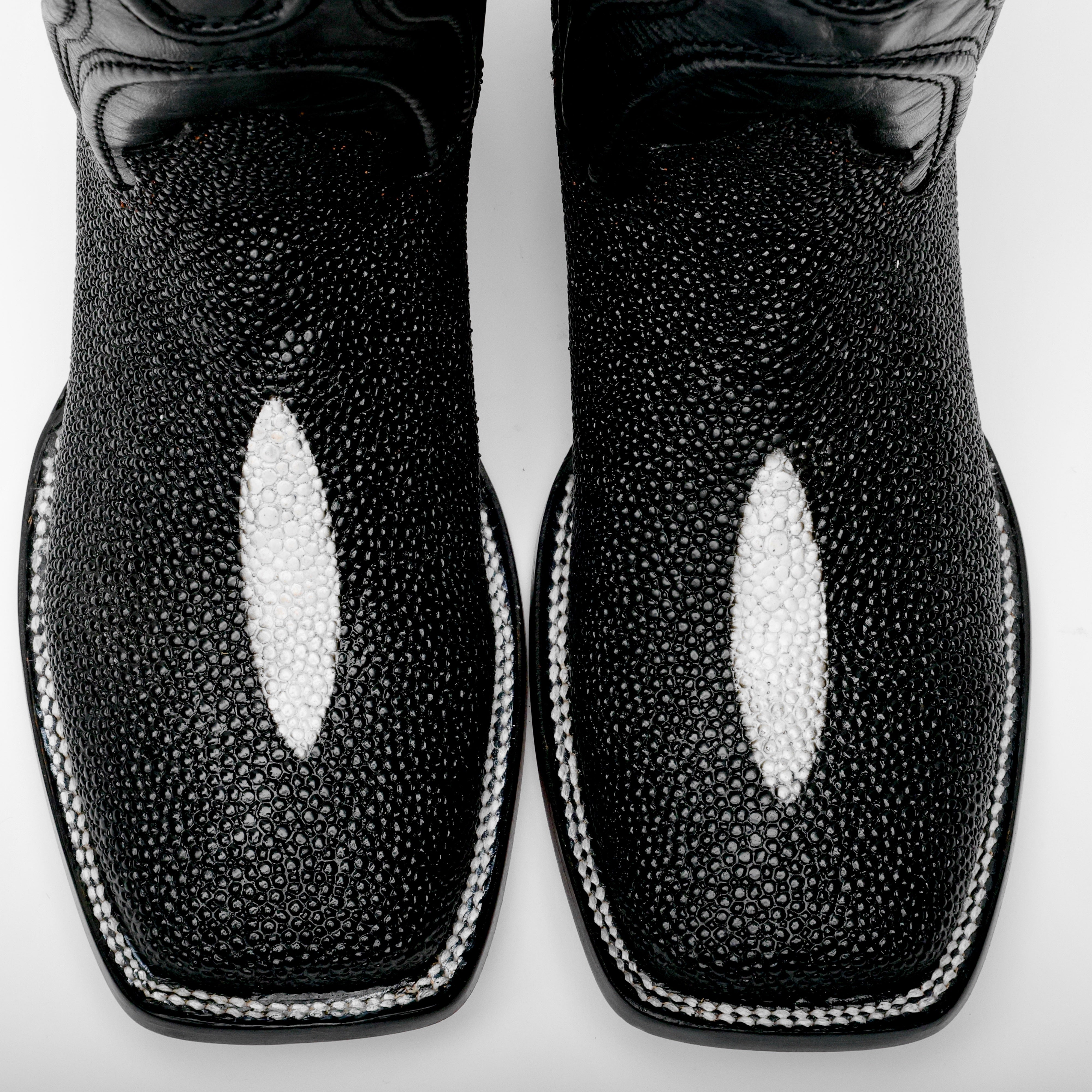Black Stingray Leather Boots - Square Toe
