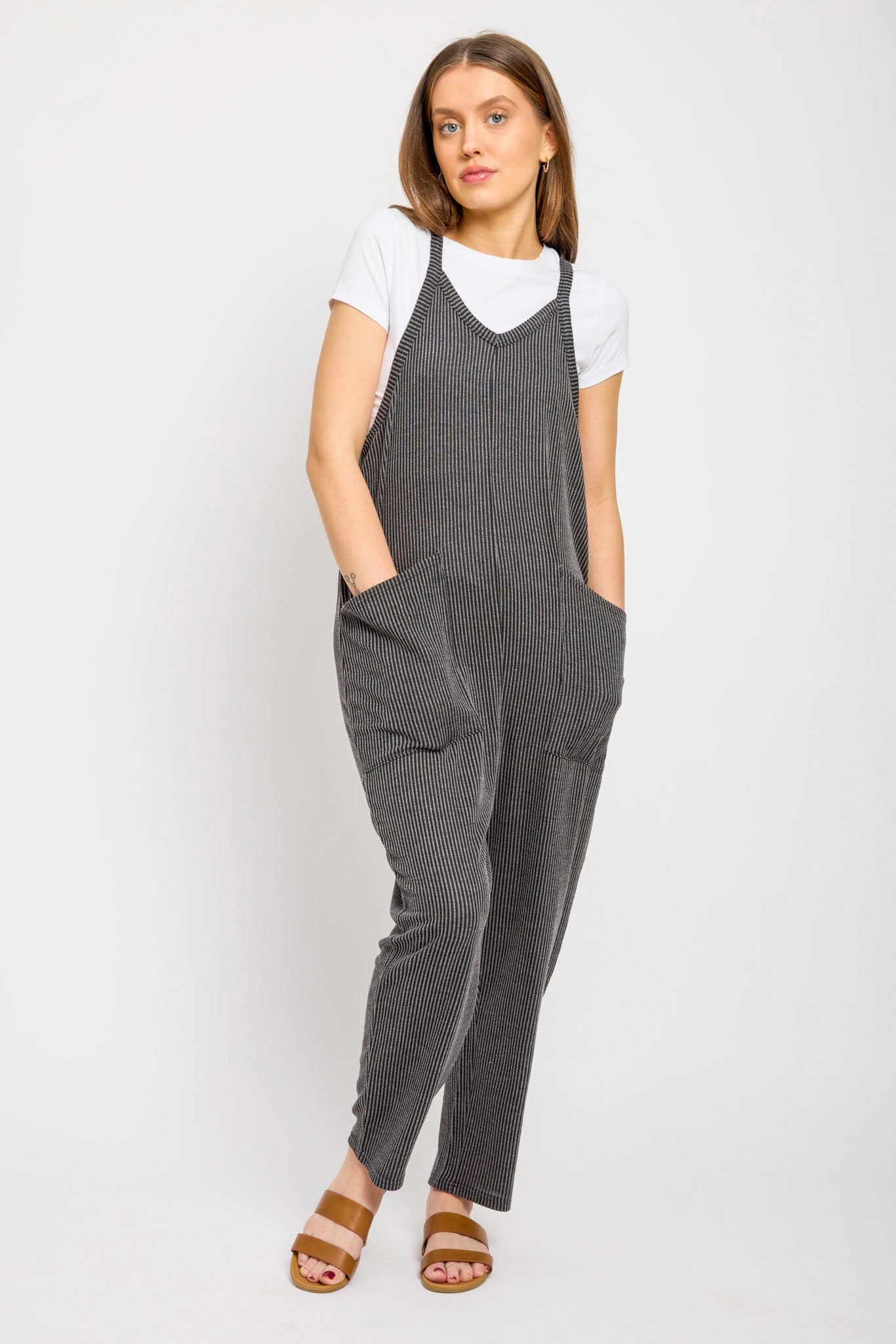 Ribbed Sleeveless Overalls