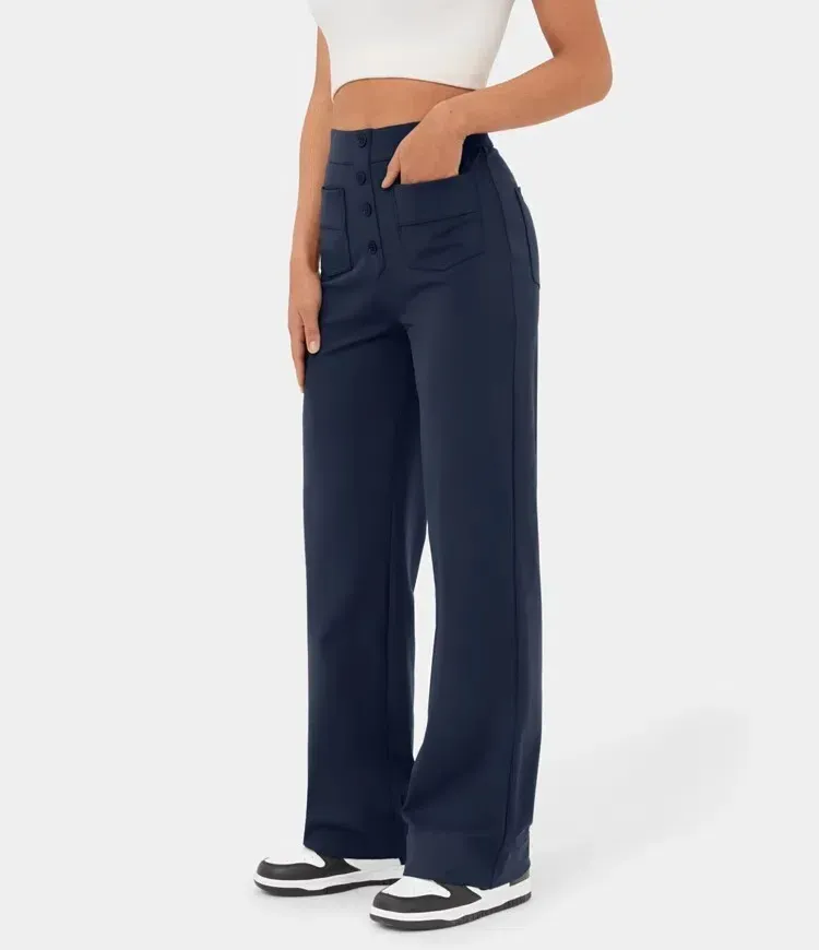 🔥Last Day 49% OFF🔥High Waisted Button Multiple Pockets Straight Leg Casual Pants