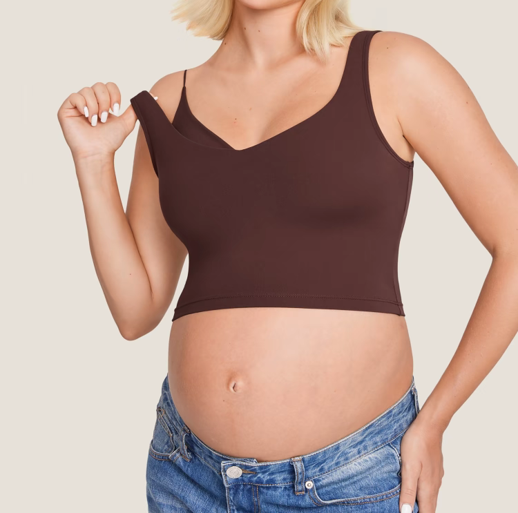 V Neck Nursing Crop Tank Top – Soft Maternity Bra for Breastfeeding & Sleep