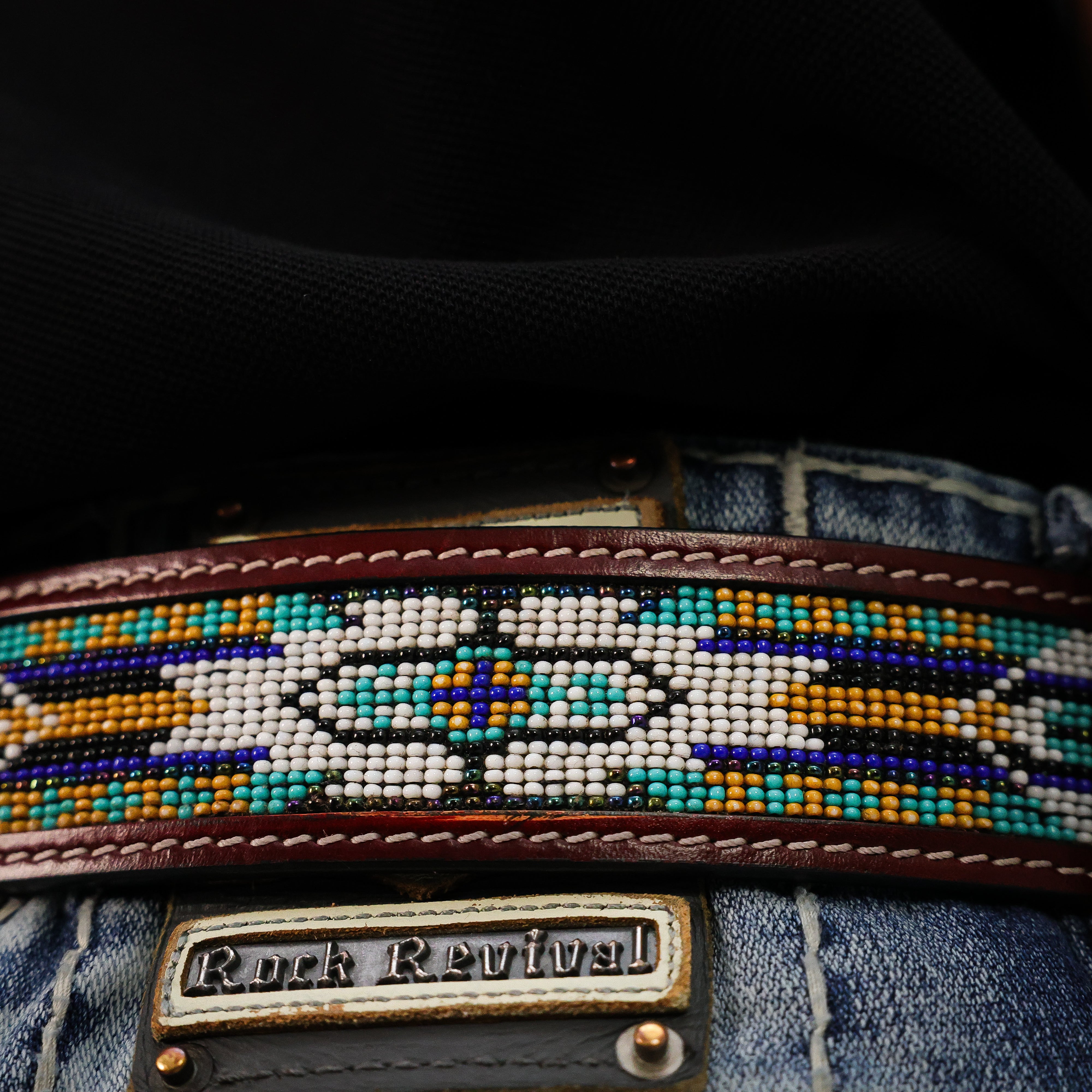 Hand-Tooled Artesanal Beaded Leather Belt