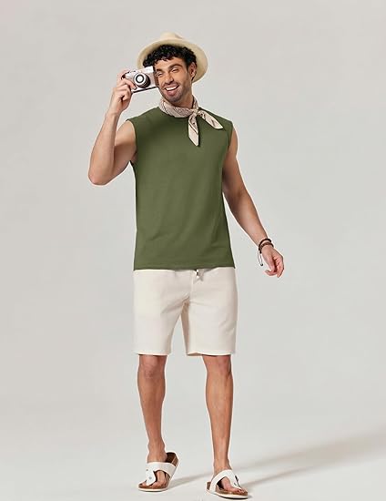 Men's Solid Color Round Neck Tank Top, Loose Casual Comfy Classic Crew Neck Sleeveless Top for Summer