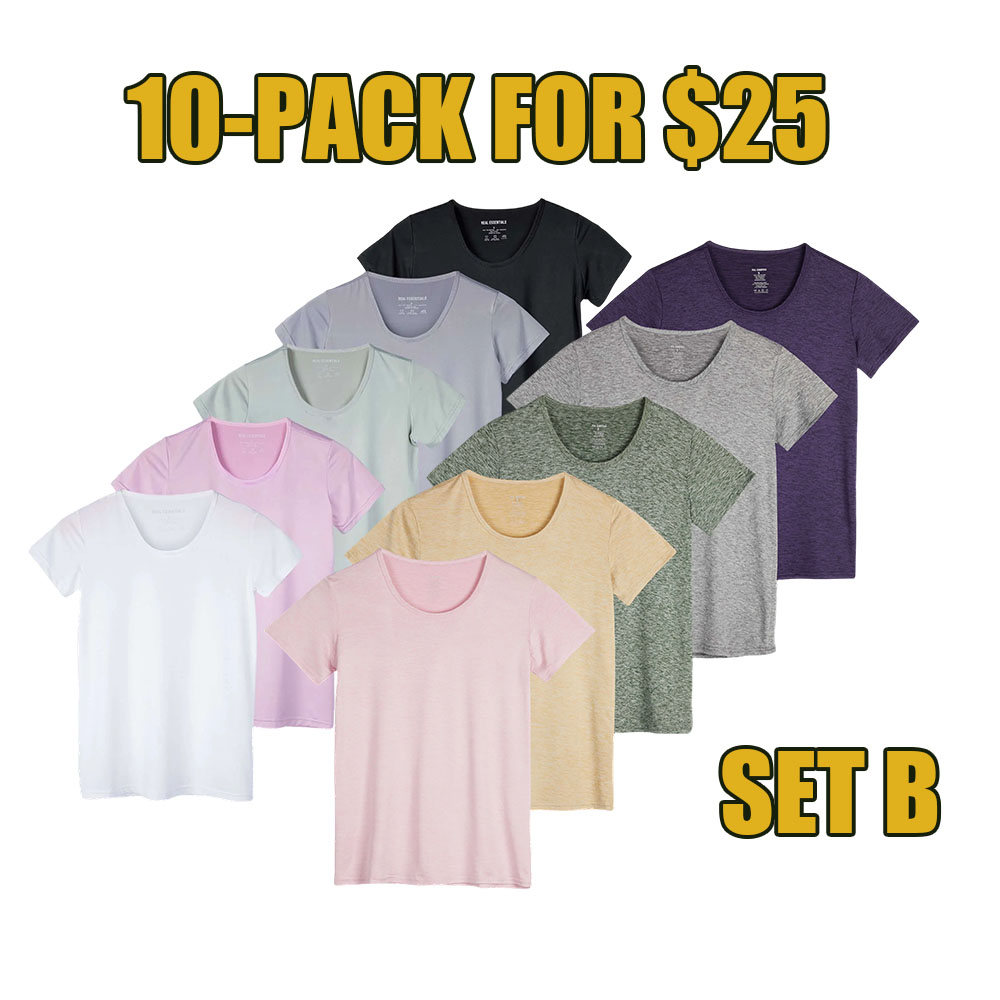 Women’s 10-Pack Dry‑Fit Stretch Crew Neck Athletic T‑Shirts (Plus Size Friendly)