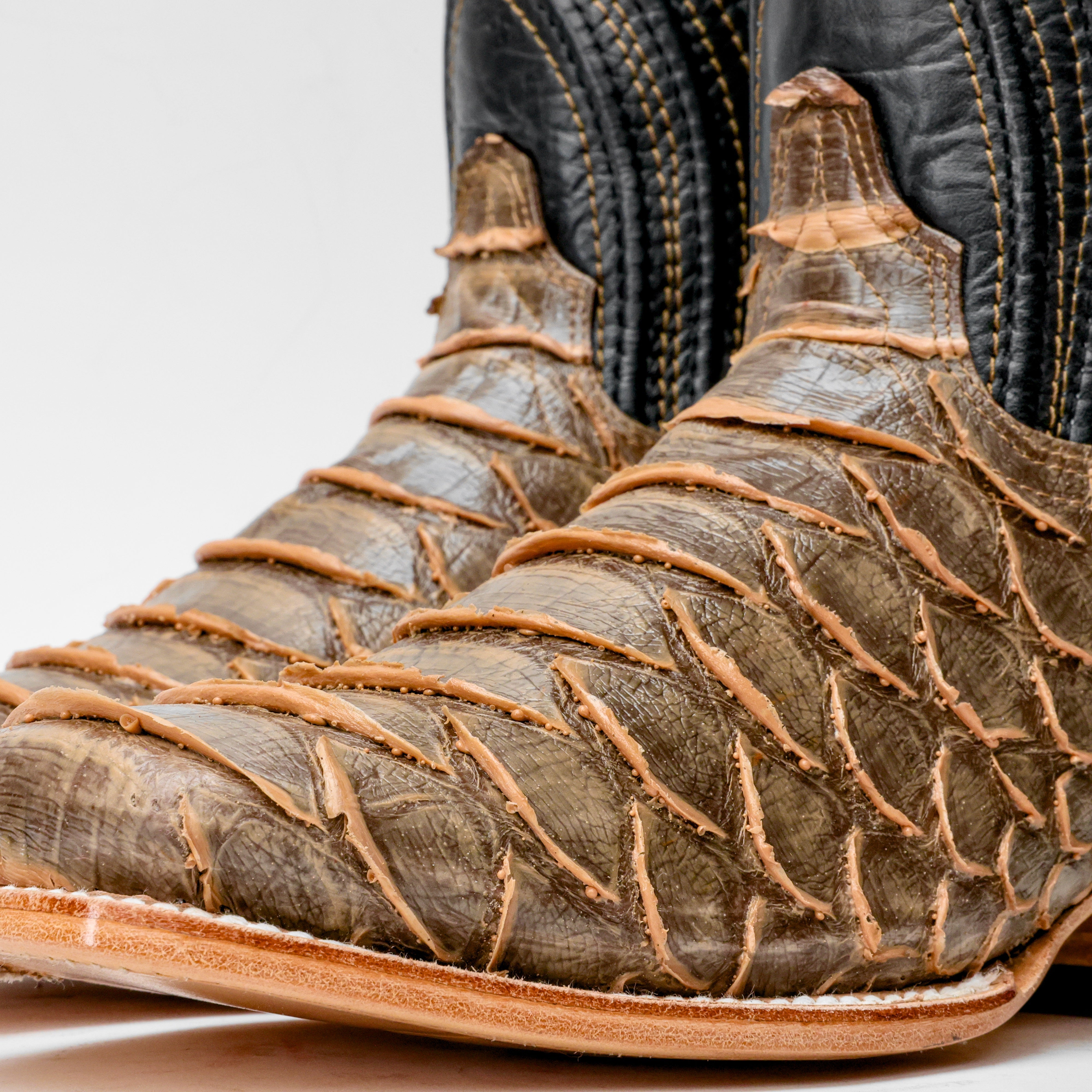 Rustic Light Brown Python Leather Boots - Square Toe