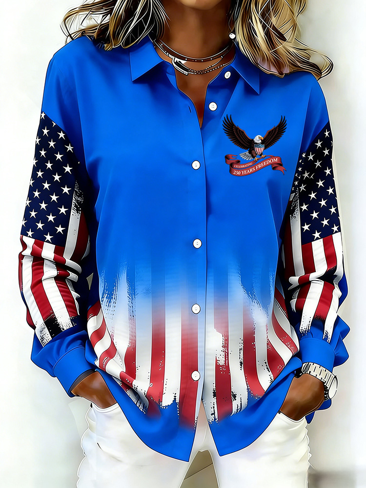 Ladies' Casual 250Th Anniversary Celebration Lapel Button Up Shirt