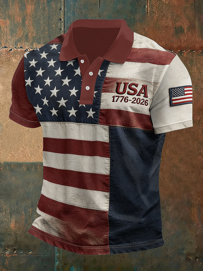 Men'S Independence Day 250Th Anniversary Printed Polo Shirt Short Sleeve