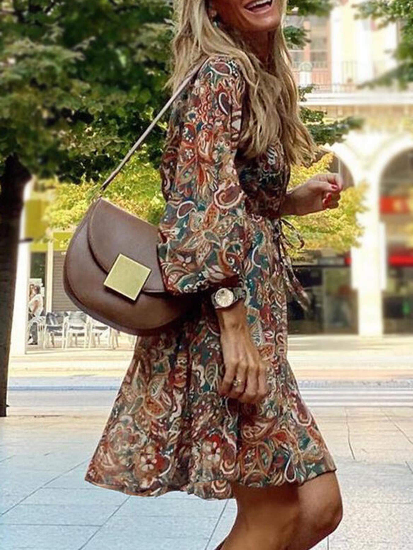 Paisley Print Balloon Sleeve Mini Dress