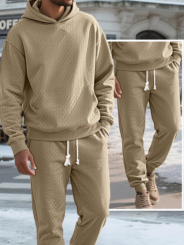 Men’s Solid Hooded Sweatshirt & Drawstring Pants Set