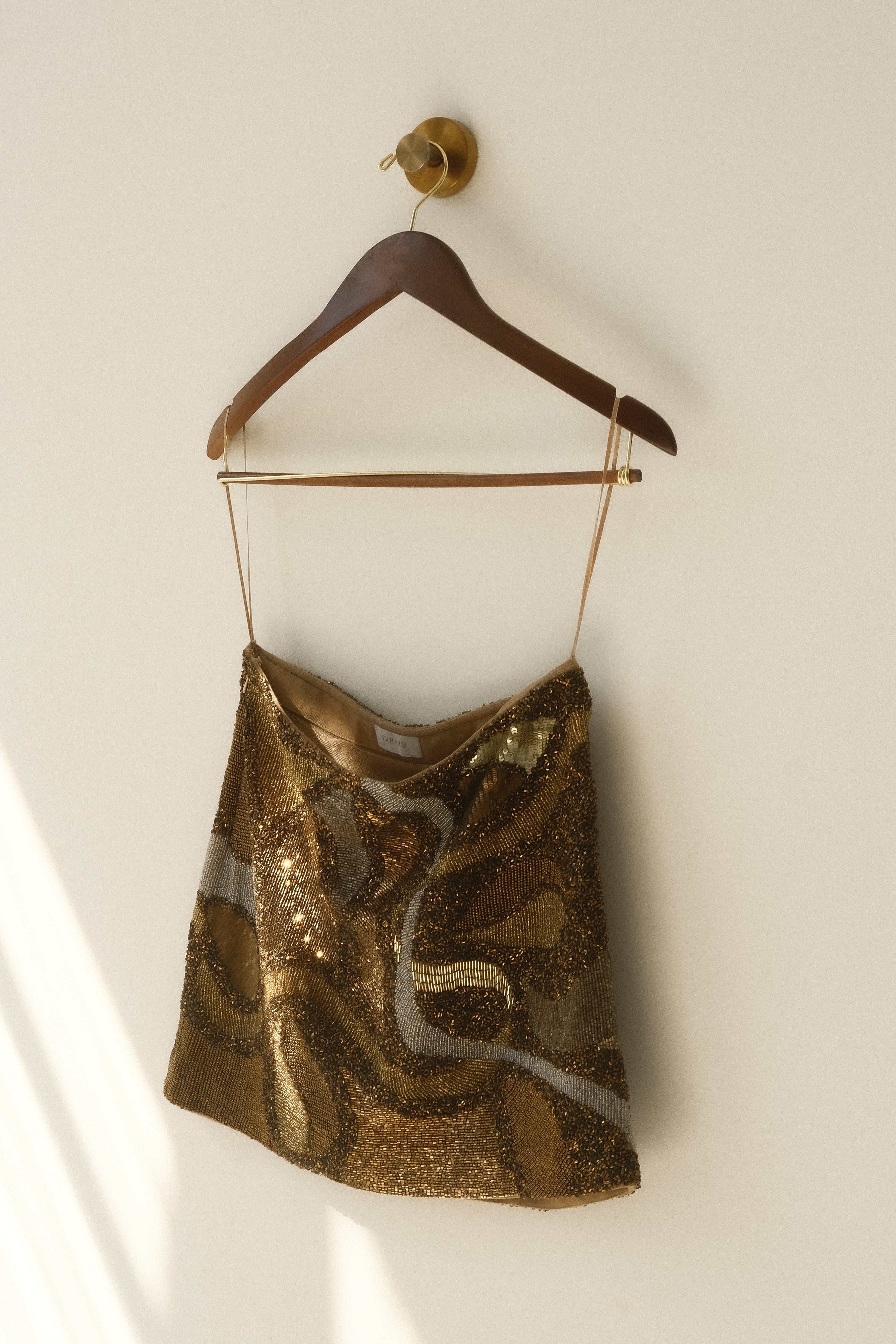 Gold Hand Beaded Abstract Mini Skirt