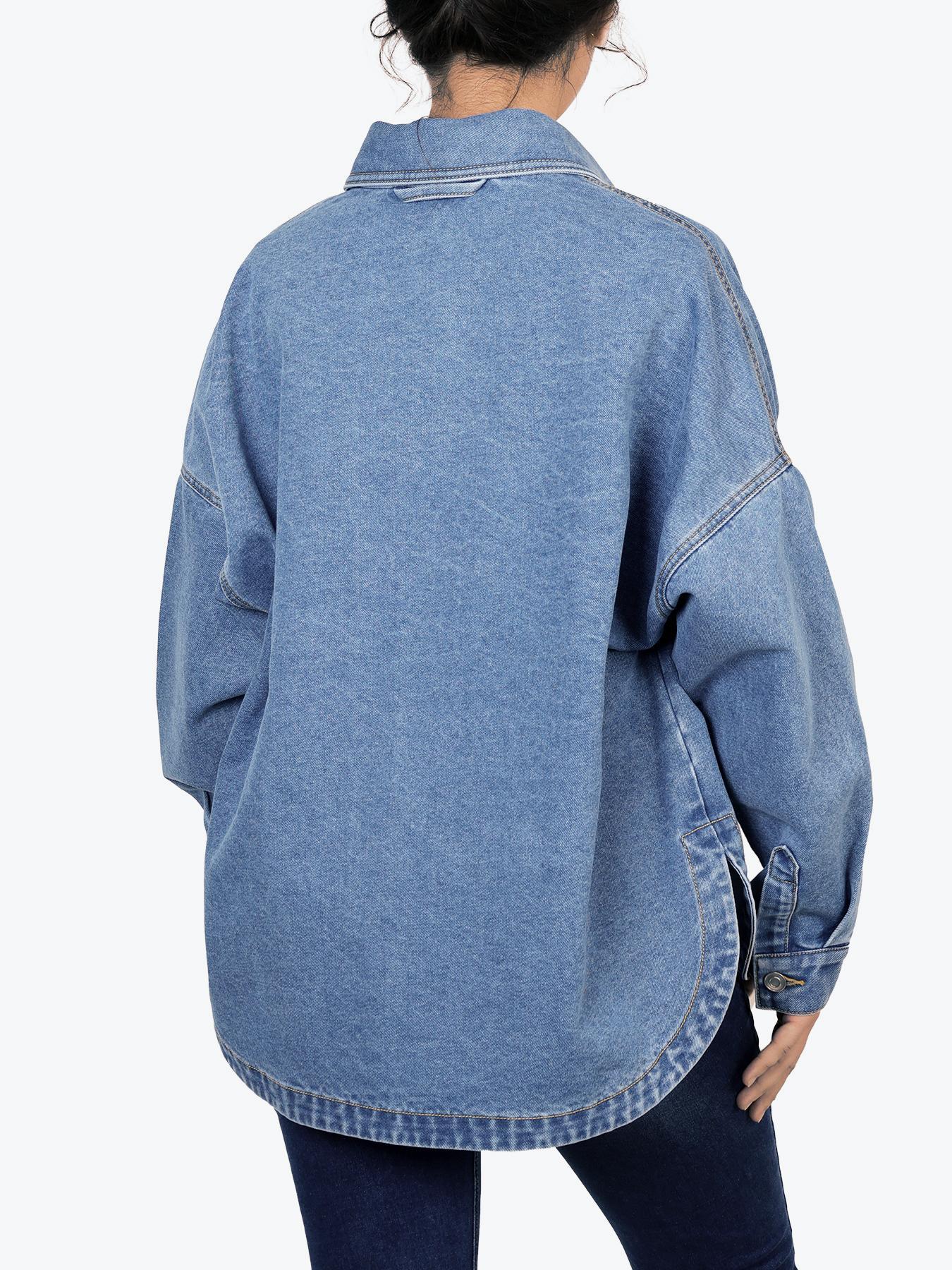 Women's Oversized Drop Shoulder Denim Jacket with Pockets