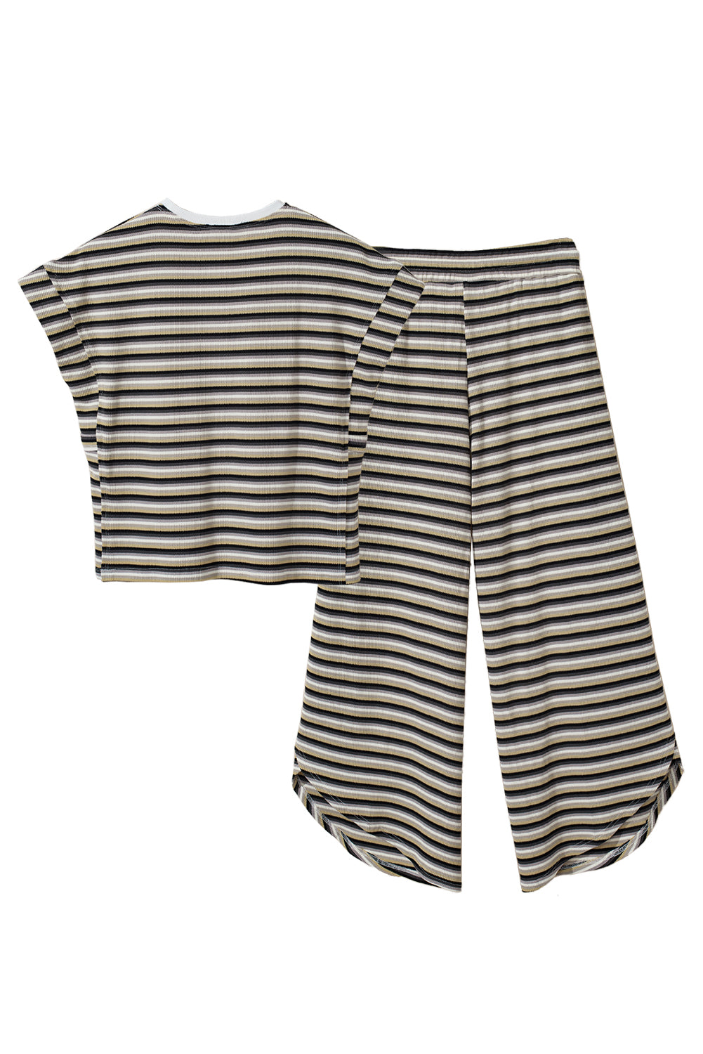 Pink Stripe Rainbow Tee and Tassel Drawstring Wide Leg Pants Set