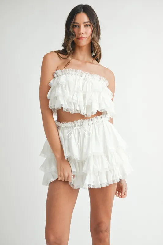Ruffle Layered Crop Top and Mini Skirt Set