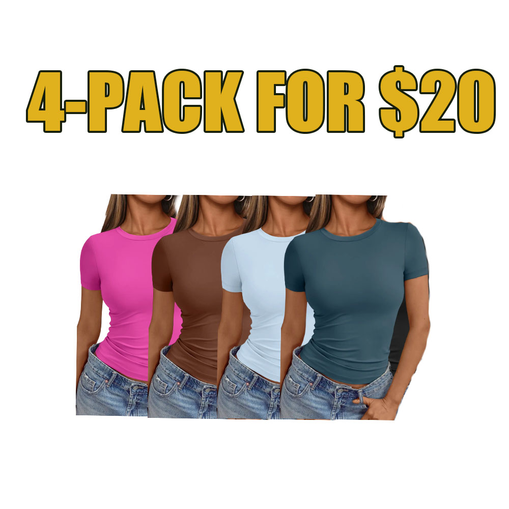 6-Pack Women’s Slim Fit Crop Tops – Y2K Short Sleeve Stretch Tees for Everyday Streetwear