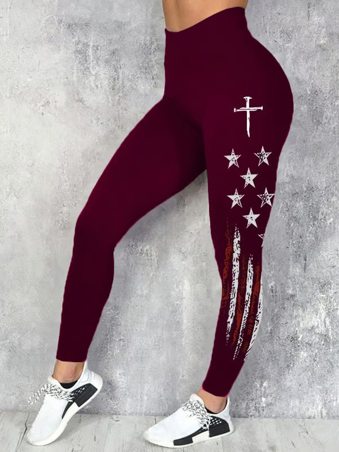 Women's Casual Retro Flag-Print Leggings