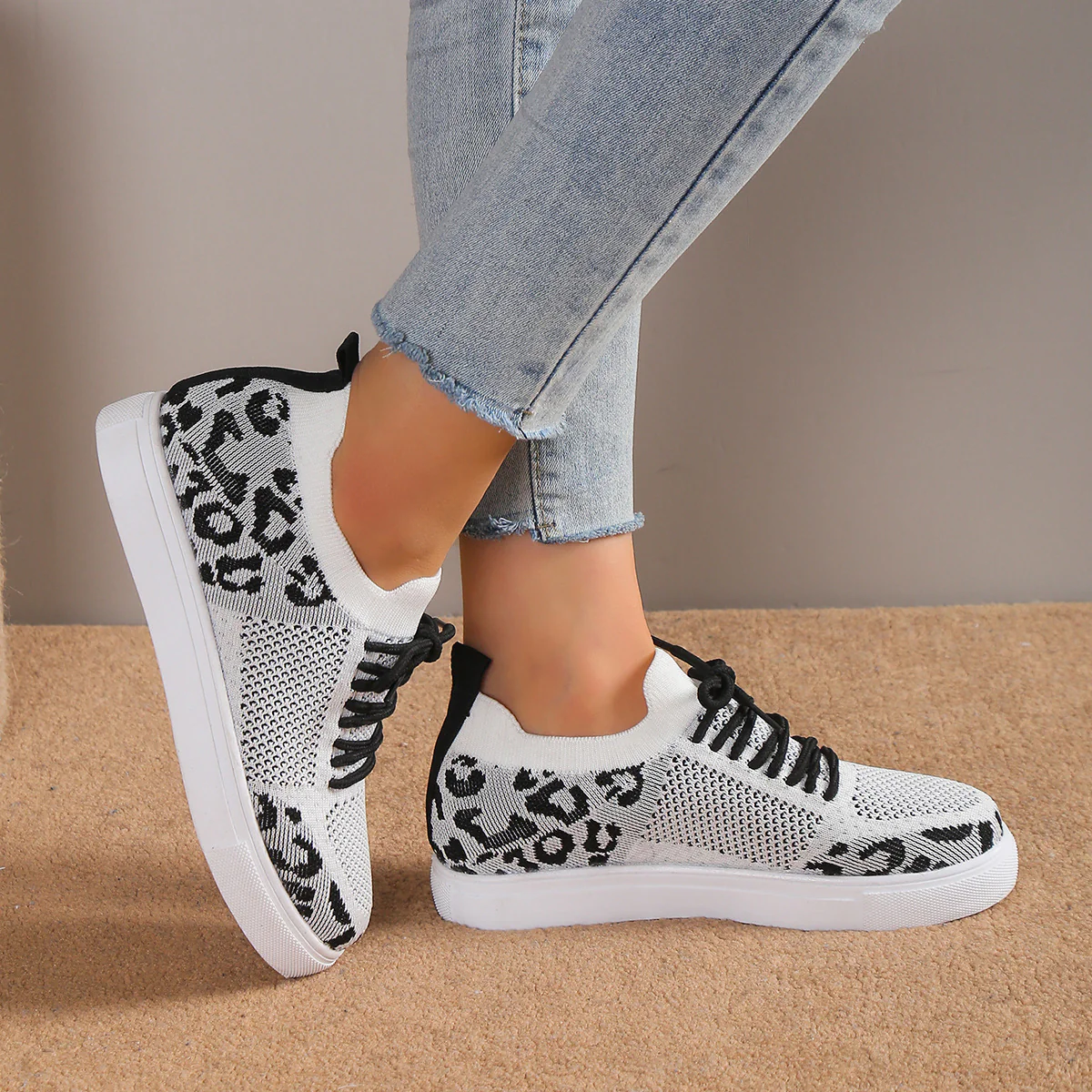 Lace-Up Leopard Flat Sneakers (multiple color options)