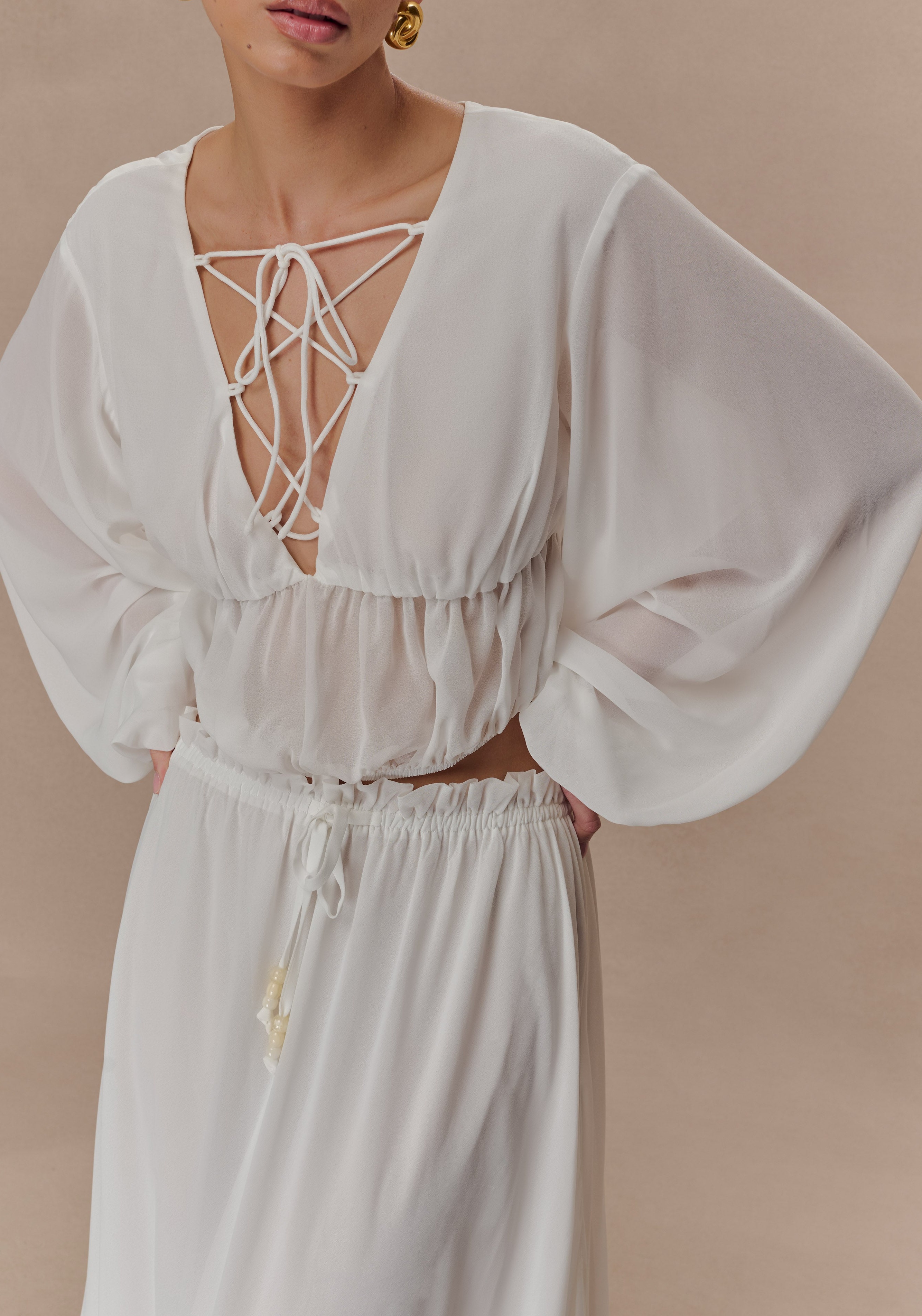 Ivory Chiffon Maxi Skirt