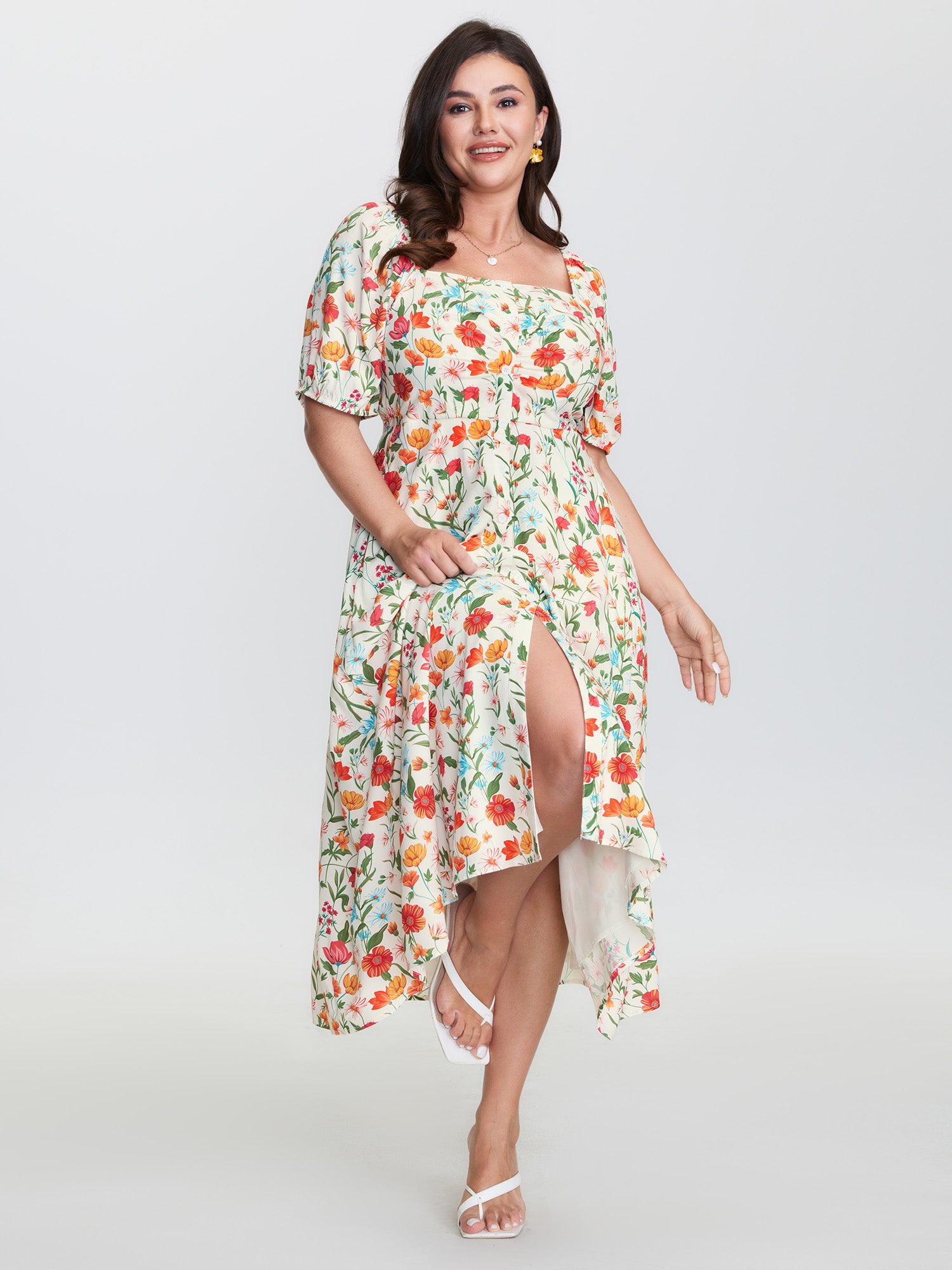 Floral Print Button Placket Maxi Dress
