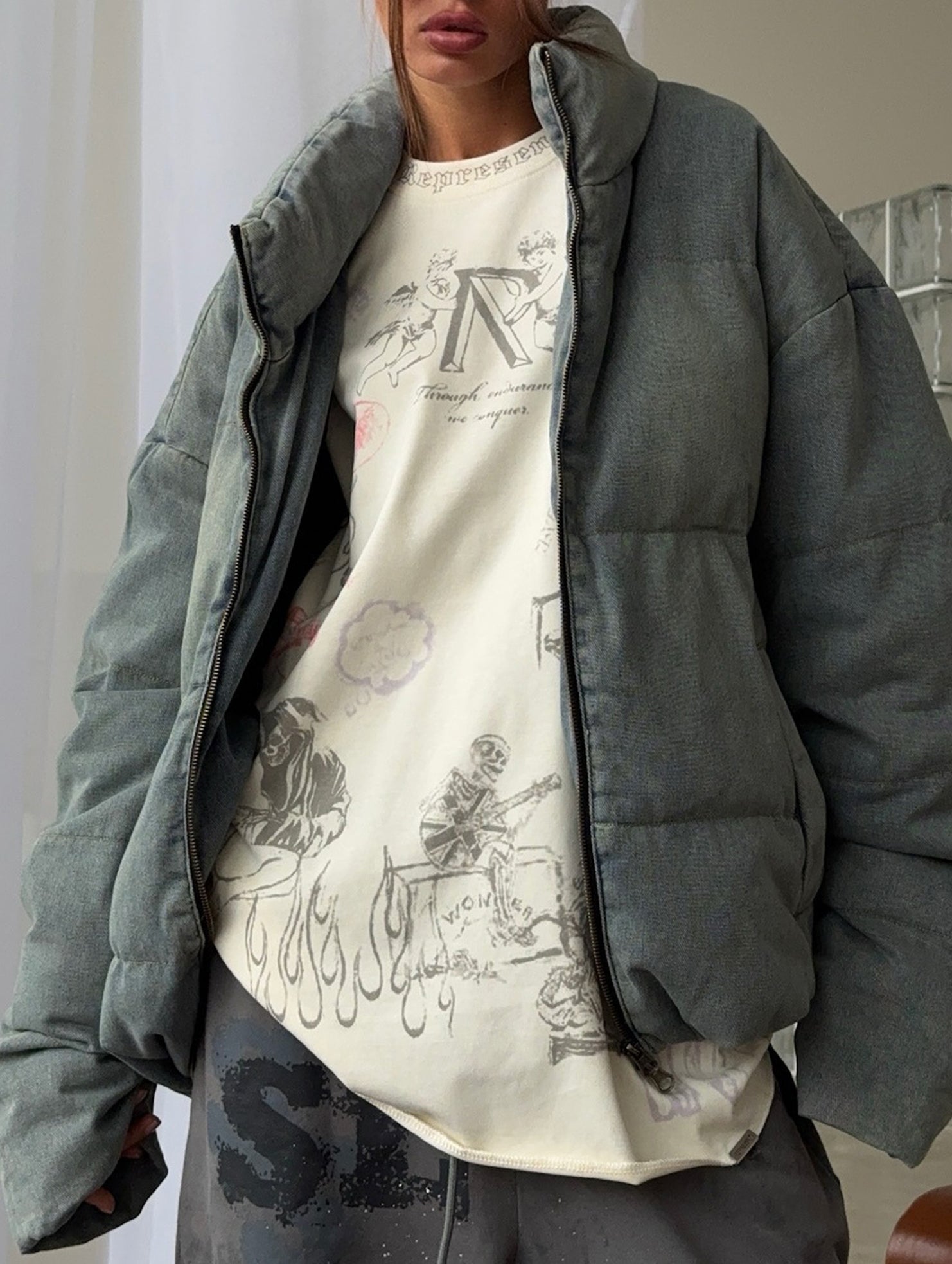 Retro-style warm stand-up collar thick cotton coat