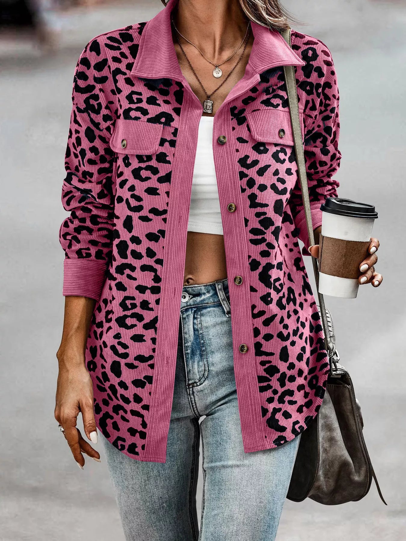 Full Size Leopard Print Button-Down Jacket Plus Size