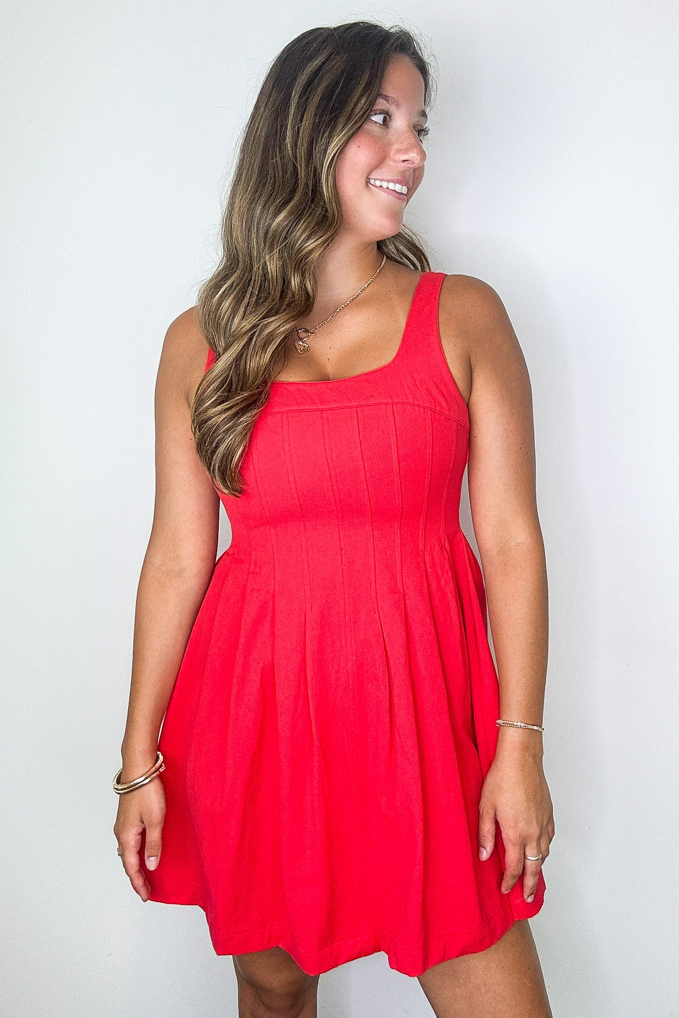 Fit And Flare Pleated Detail Sleeveless Dress