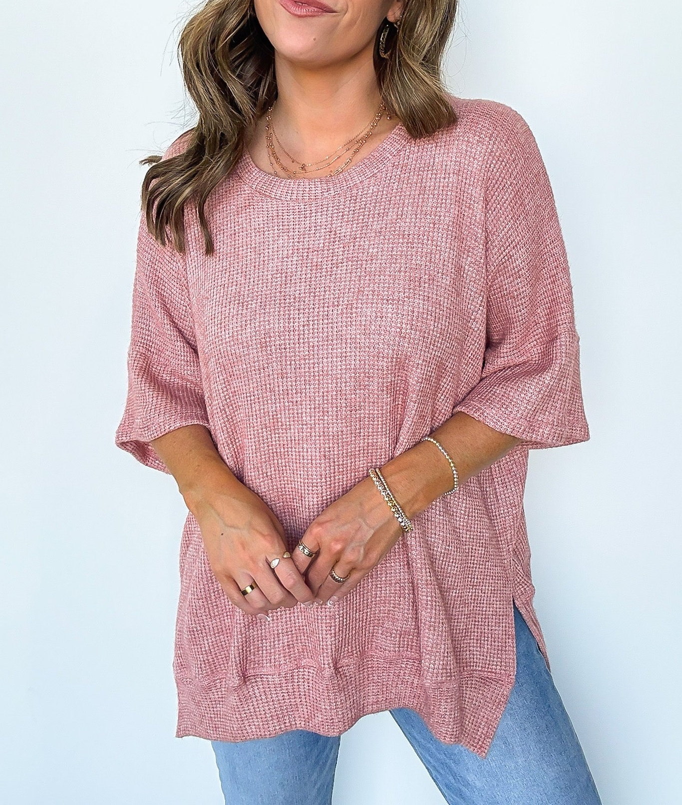 Waffle Knit Oversized Top