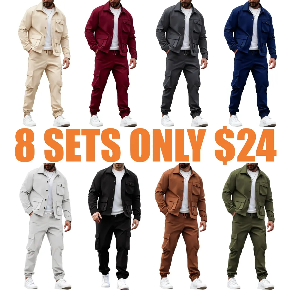 Men's Solid Color Pocket Button Front Jackets & Pants Two-Piece Set
