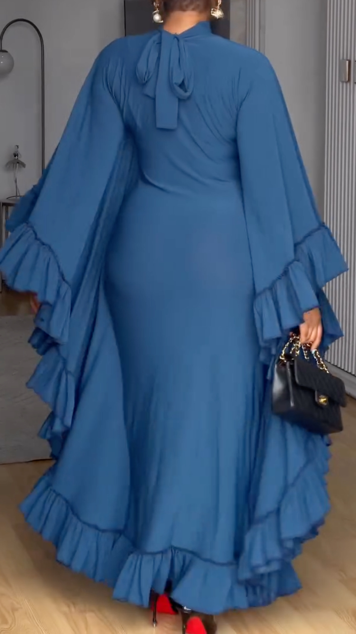 Women's Round Neck Ruffled Elegant Dress