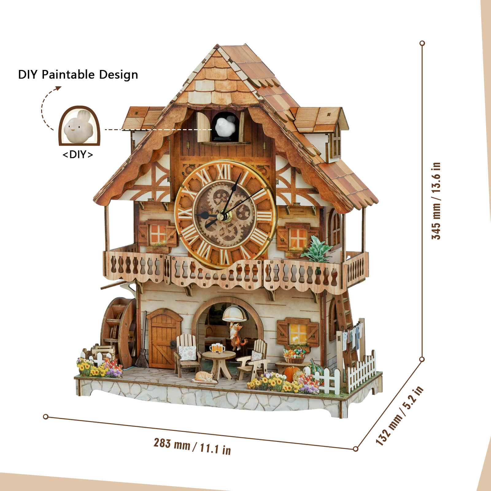 Cuckoo Calling German Cottage â€“ DIY Wood Clock, 3D Puzzle Kit