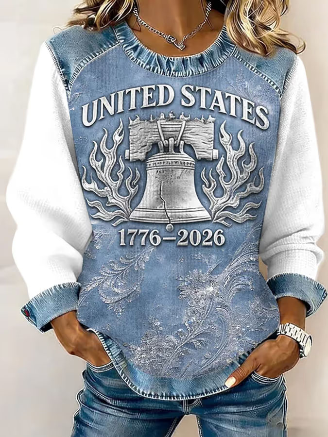 Women's Retro 250th Independence Day Round Neck Waffle Hoodie