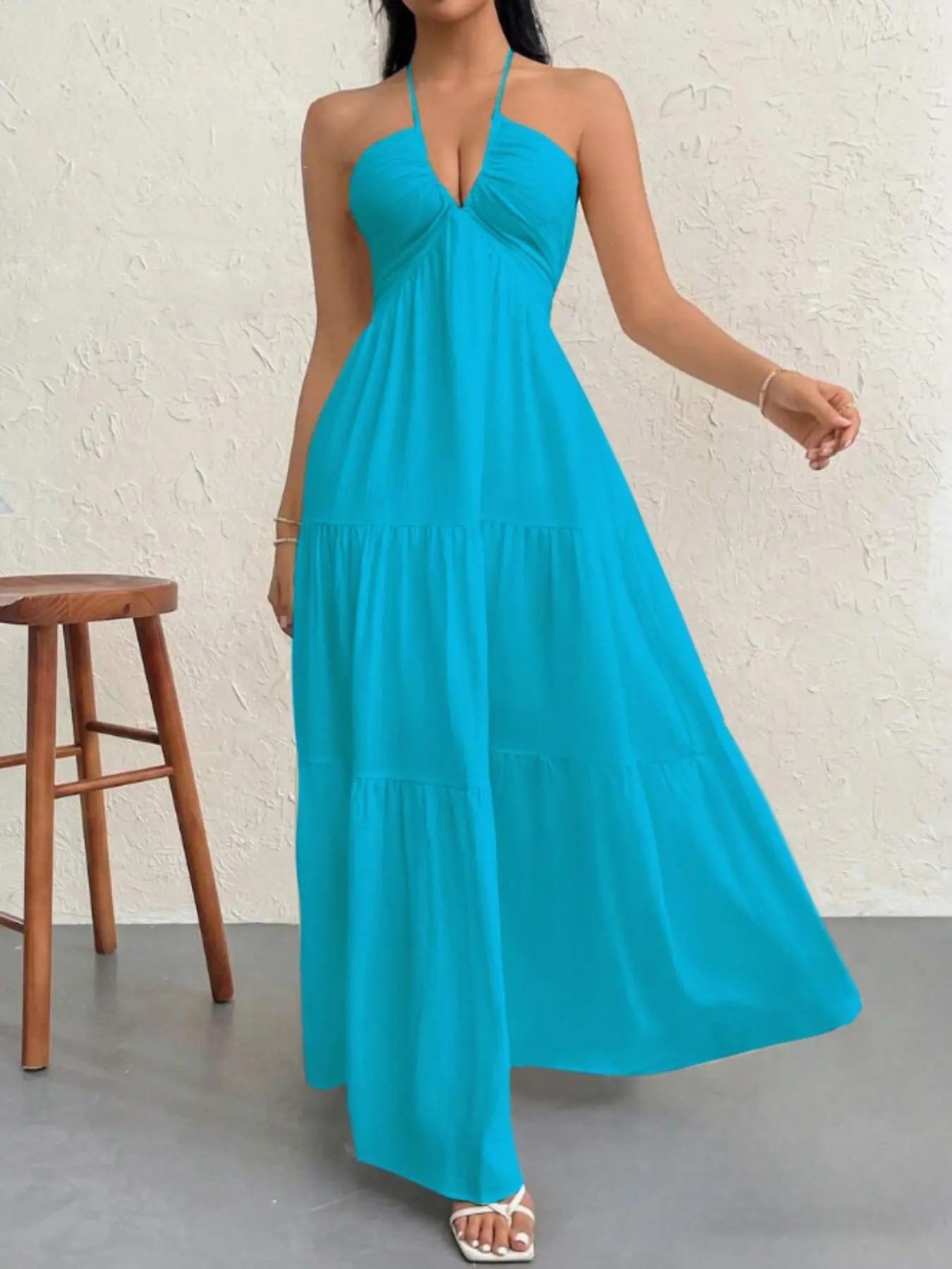 Women's Solid-Color Dress  Casual, Loose-Fit, Sleeveless Dress & Ideal for Beach Vacations