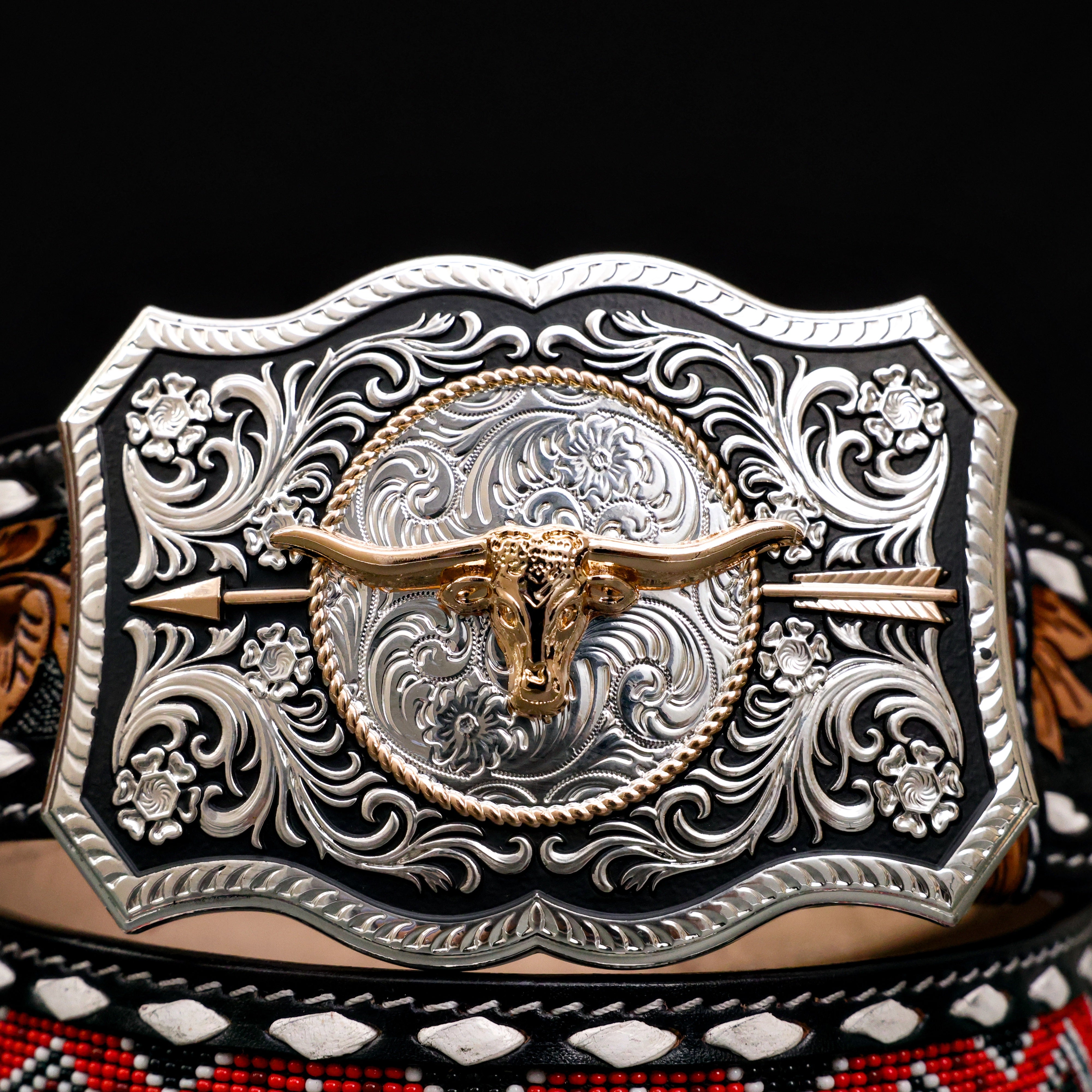 2 Inch Hand-Tooled Artesanal Beaded Leather Belt