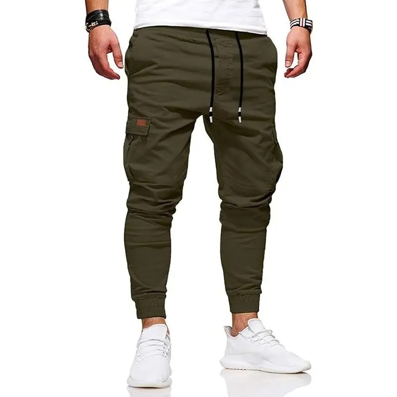 Men's Slim Fit Cargo Pants Slimming Drawstring Mid Waist Casual Trousers for Men Above Ankle Length with Slanted Pockets Versatile Lightweight Bottoms for Daily Wear All Seasons Functional Elastic Waistband for Everyday Wear