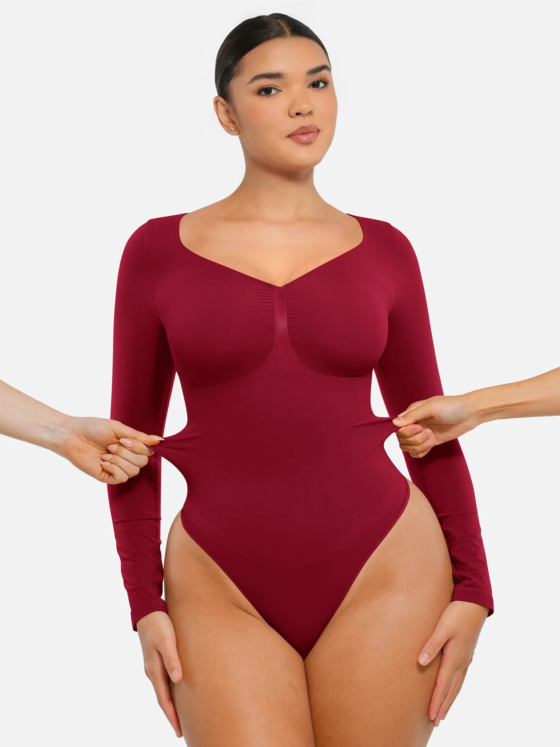 Feelingirl Seamless Long Sleeve Tummy Control Thong Bodysuit