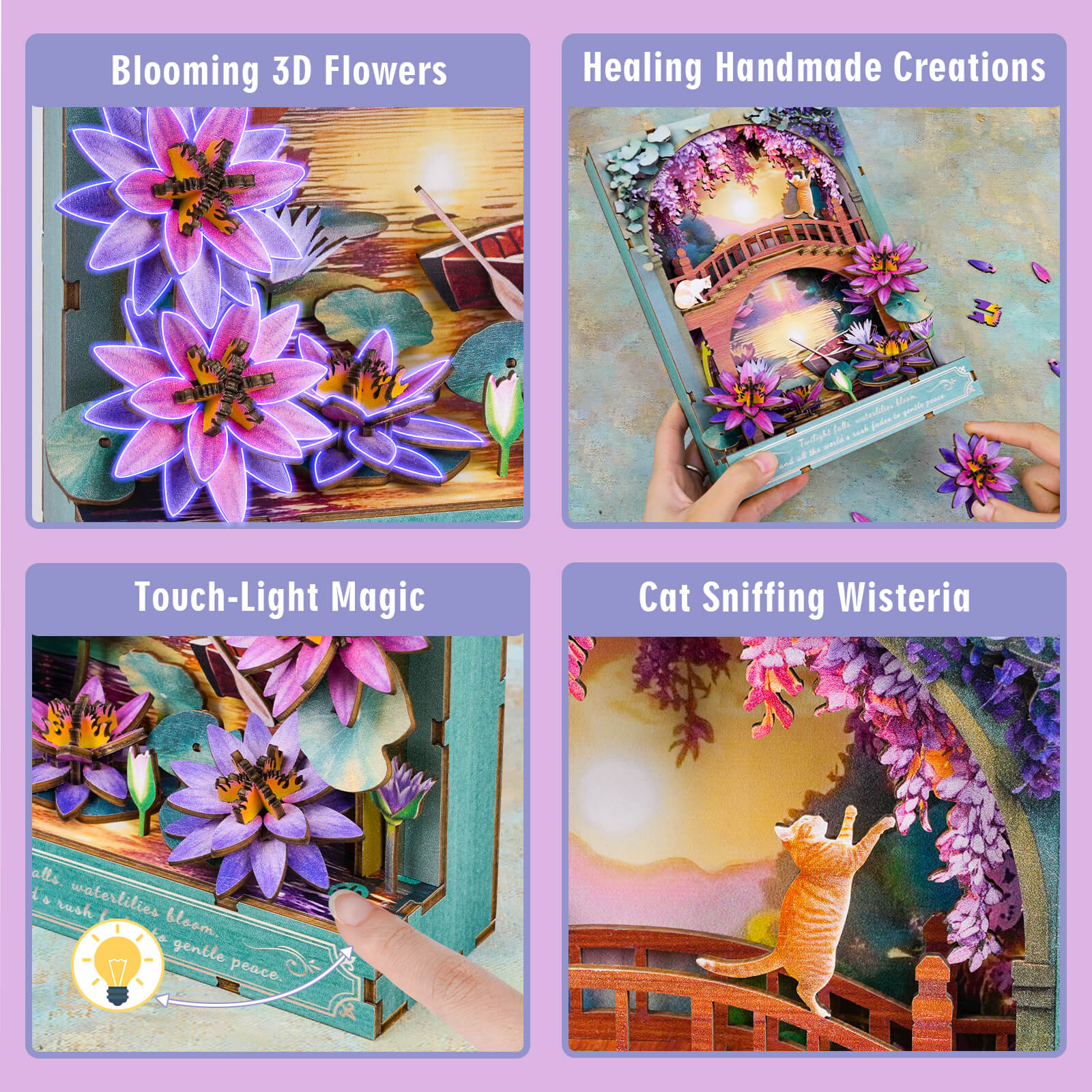 Twilight Lotus â€“ DIY Wooden Painting, 3D Puzzle Craft Kit