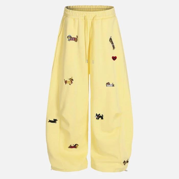 Unisex Embroidery Puppy Baggy Barrel Sweatpants