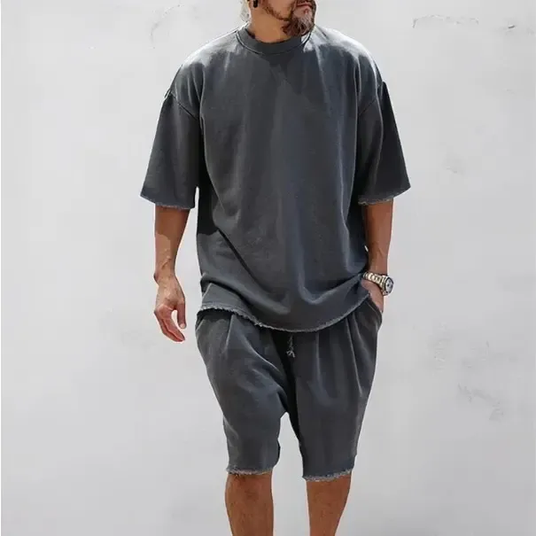 Casual Loose Fit Solid Sports Sets Sweat Suit Textured Sweatsuit