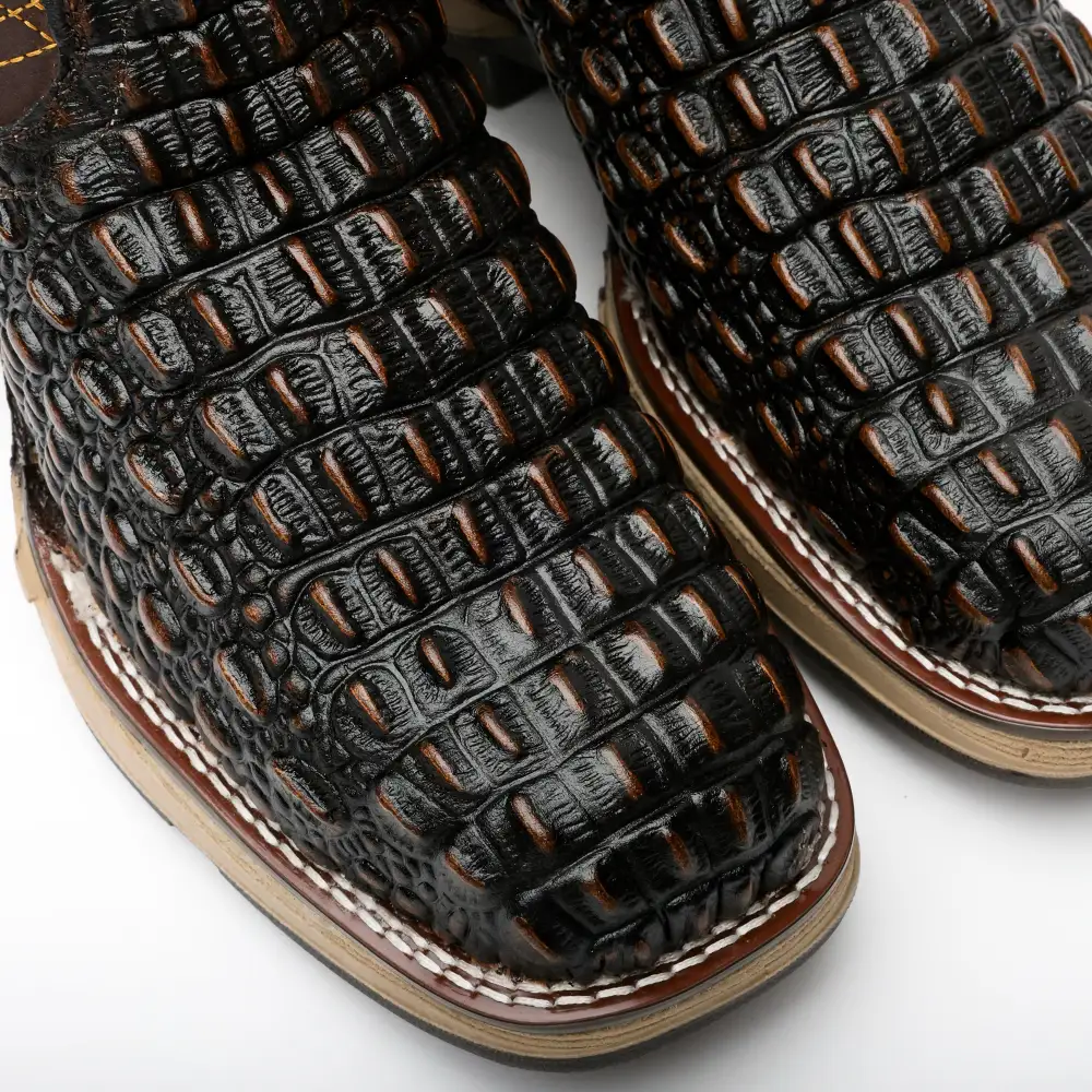 Rustic Brown Caiman Hornback Leather Boots With 3D Lightweight Sole - Composite Toe