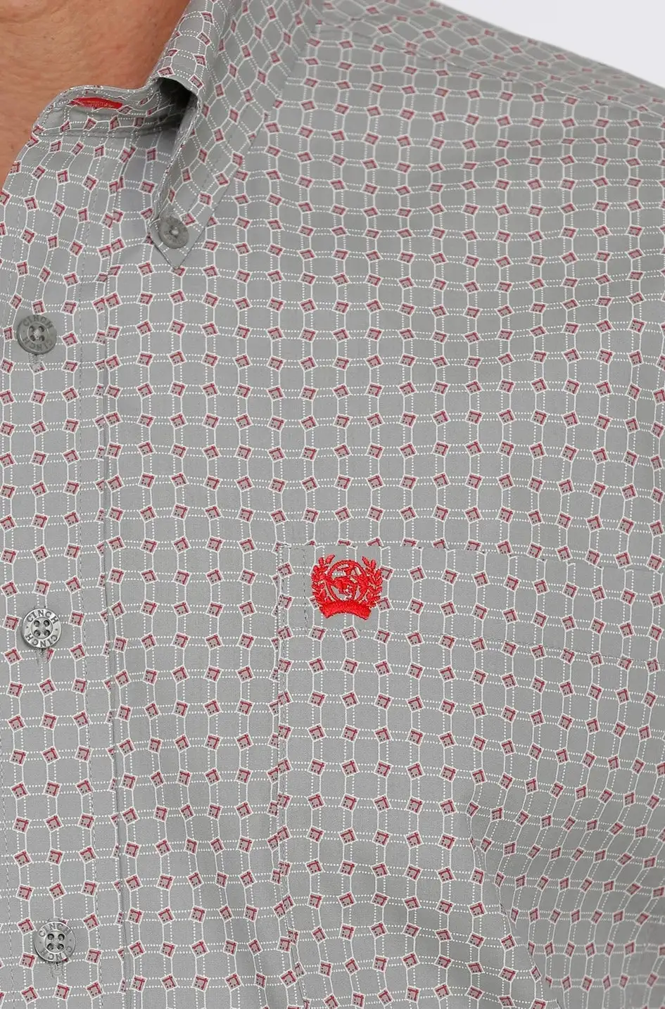 Men’s Cinch Grey and White Geometric Print Long Sleeve Shirt