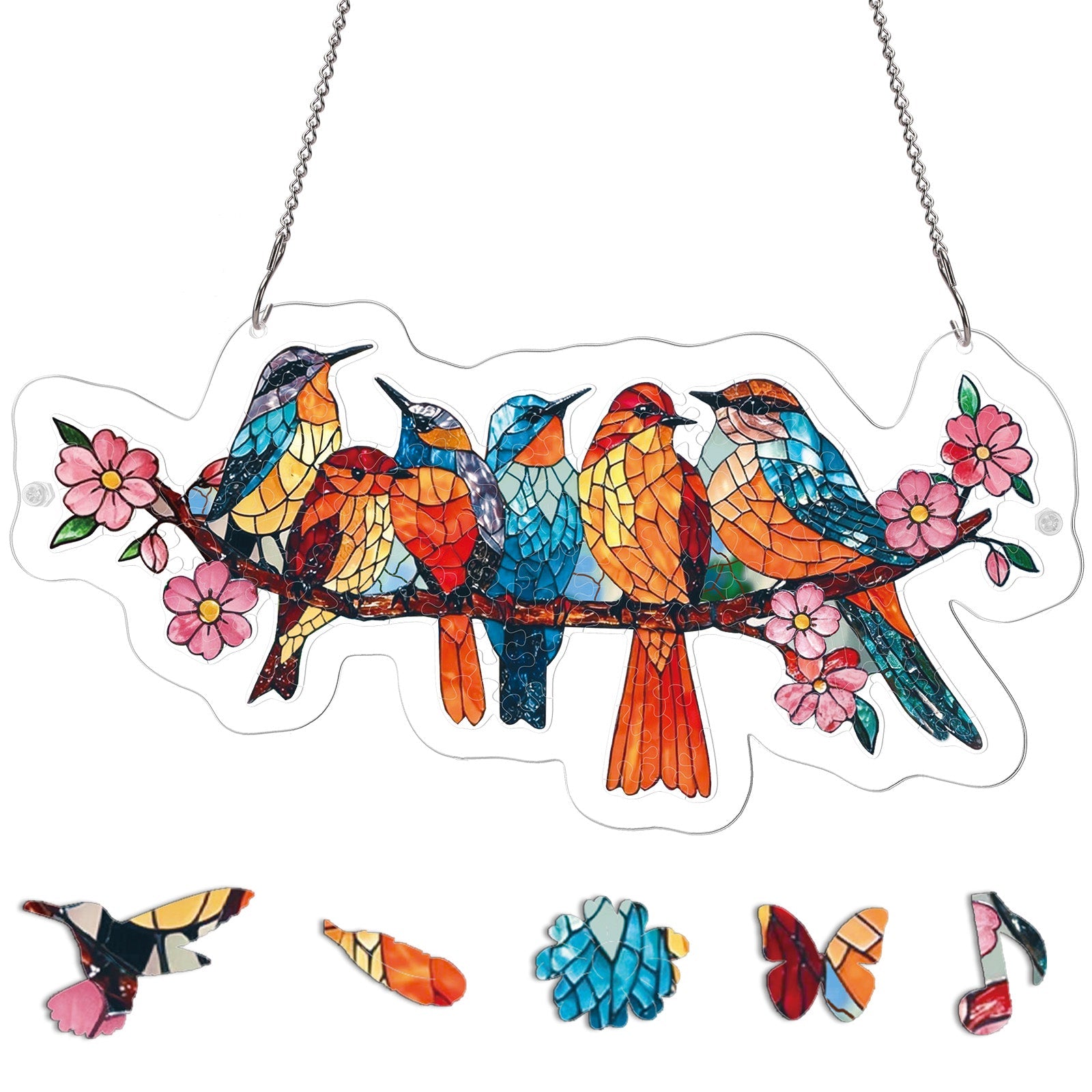 Acrylic Jigsaw Puzzle Suncatcher - Blossom Songbirds