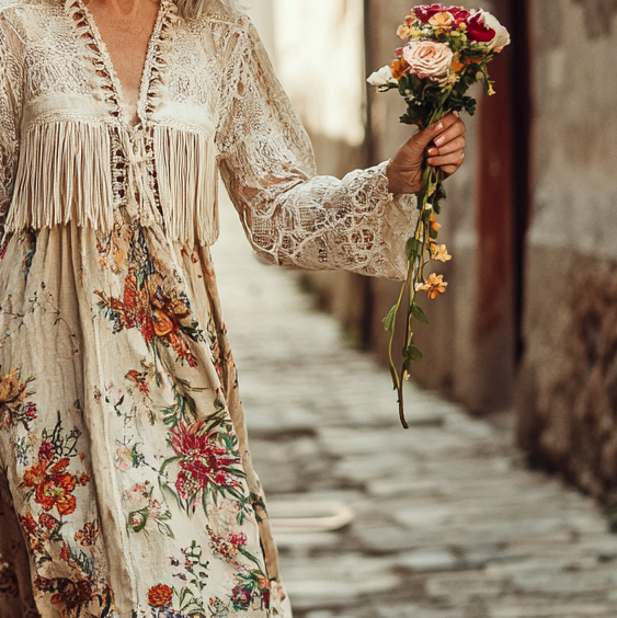 Vintage Loose Linen Patchwork Dress 708b