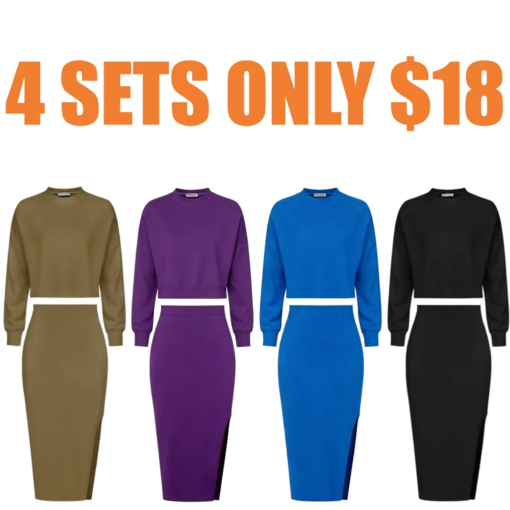 Women's 2-piece tracksuit: cropped top + left-slit skirt