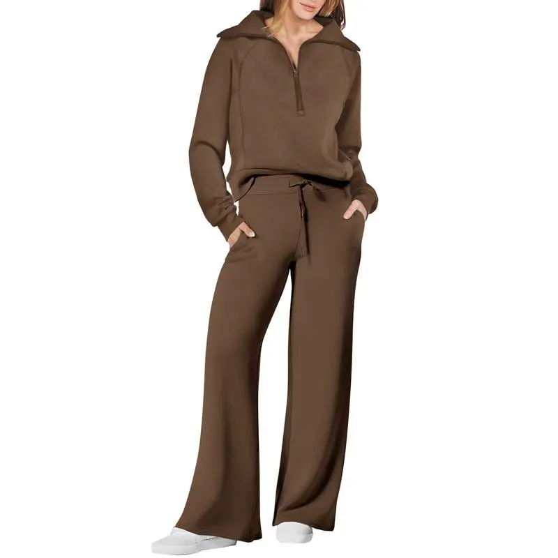 Women’s Half Zip Sweatshirt Wide Leg Sweatpant Lounge Set Tracksuit