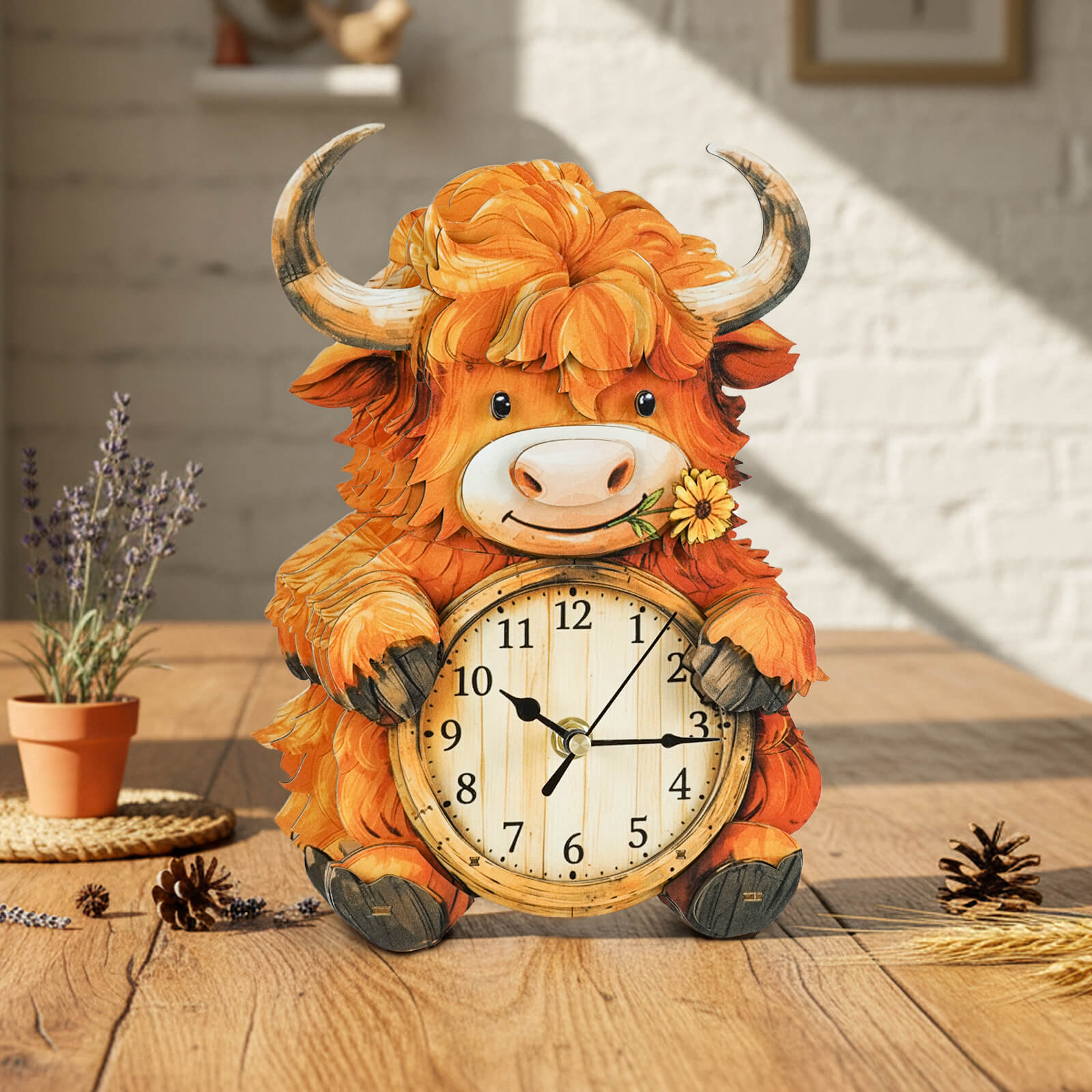 Highland Cattle â€“ DIY Wooden Clock, 3D Puzzle Craft Kit