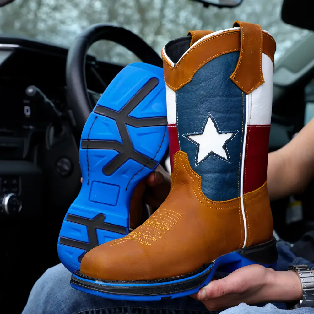 Honey TEXAS Flag Leather Work Boots - Composite Toe